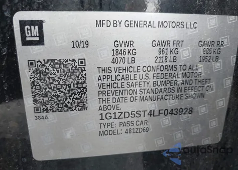 2020 Chevrolet Malibu Fwd Lt из США, поврежденный, VIN 1G1ZD5ST4LF043928